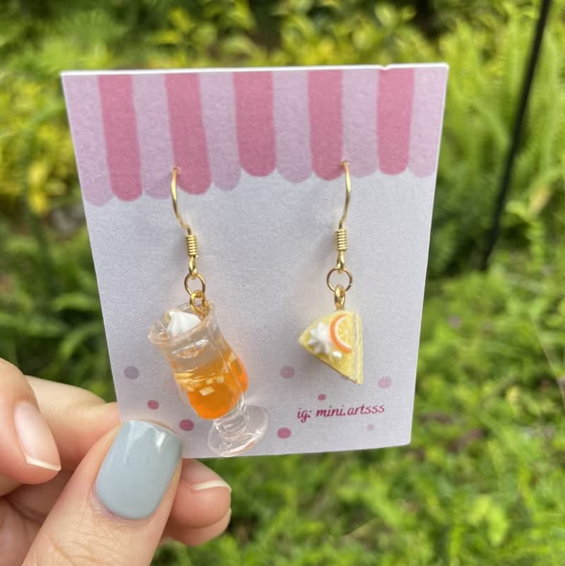 水果特飲 配 水果蛋糕 手作 耳環 (UV滴膠+樹脂黏土製作)