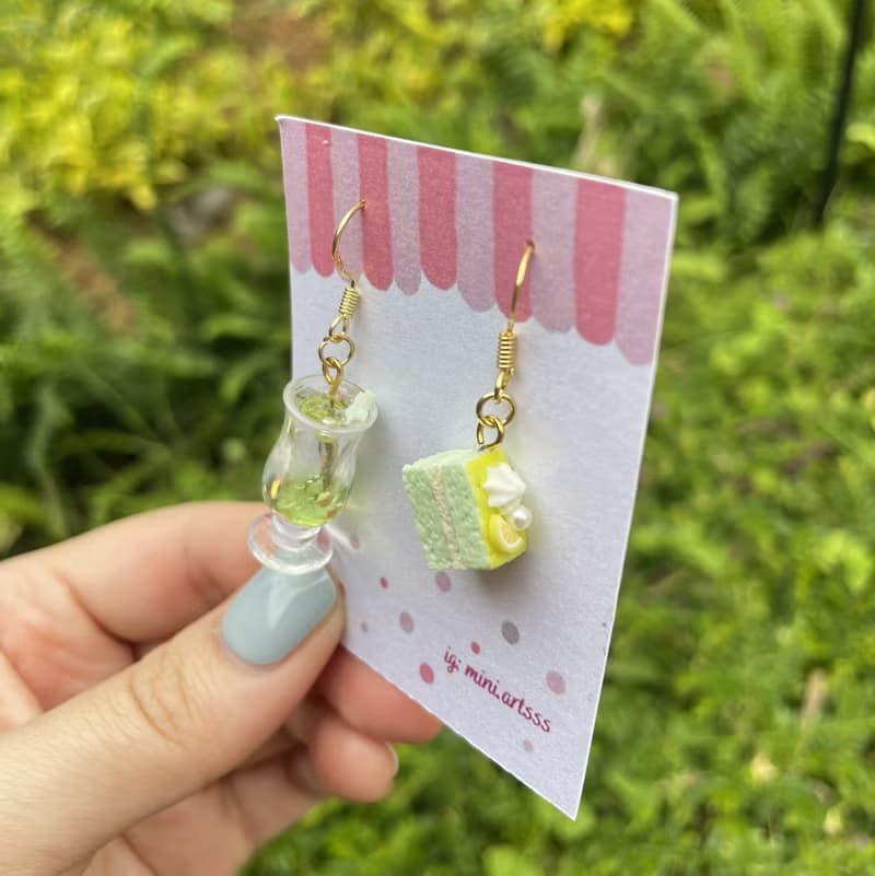 水果特飲 配 水果蛋糕 手作 耳環 (UV滴膠+樹脂黏土製作)