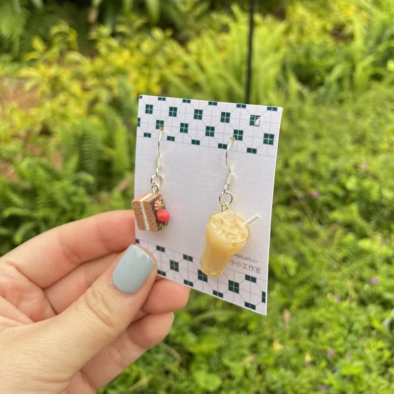 水果特飲 配 水果蛋糕 手作 耳環 (UV滴膠+樹脂黏土製作)