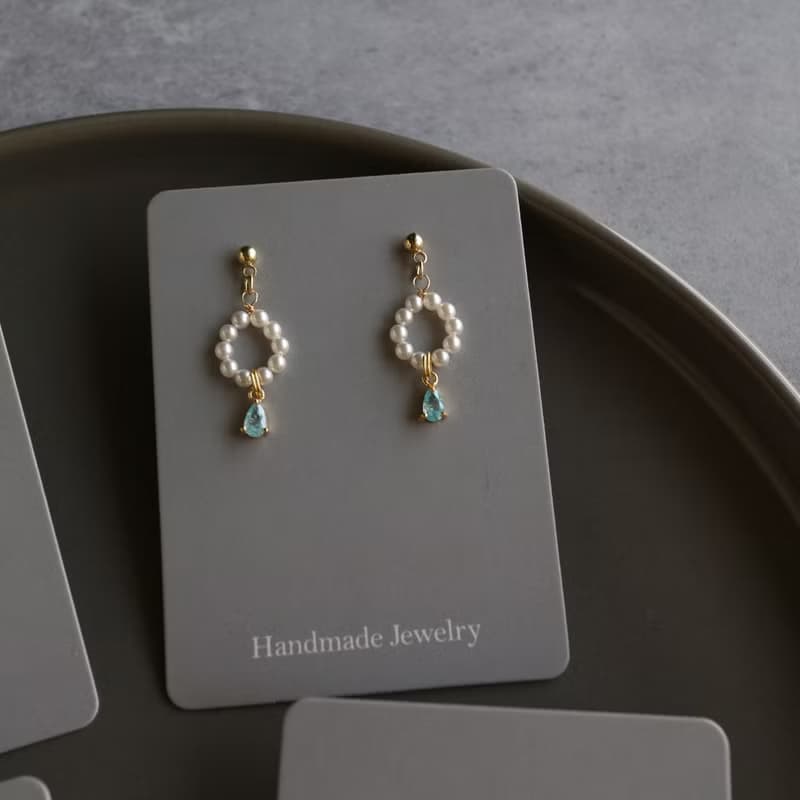 【春夏新品】日常通勤 極簡吊鑽皺紋珍珠水晶 垂墜耳環 925銀針