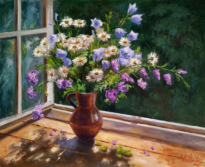 Daisy Painting Bouquet Original Art Floral Still Life Artwork Flowers Wall Art