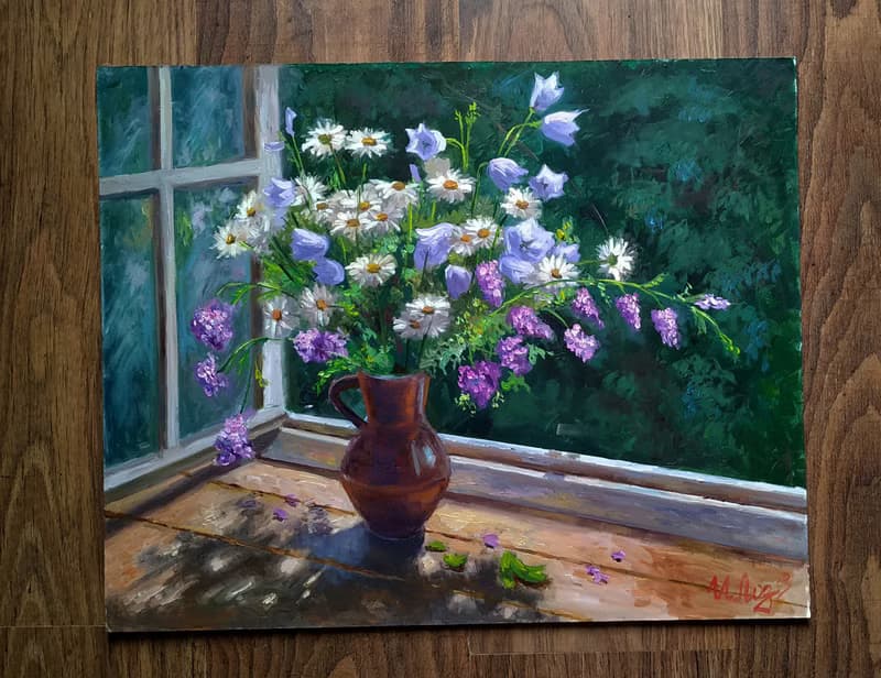 Daisy Painting Bouquet Original Art Floral Still Life Artwork Flowers Wall Art