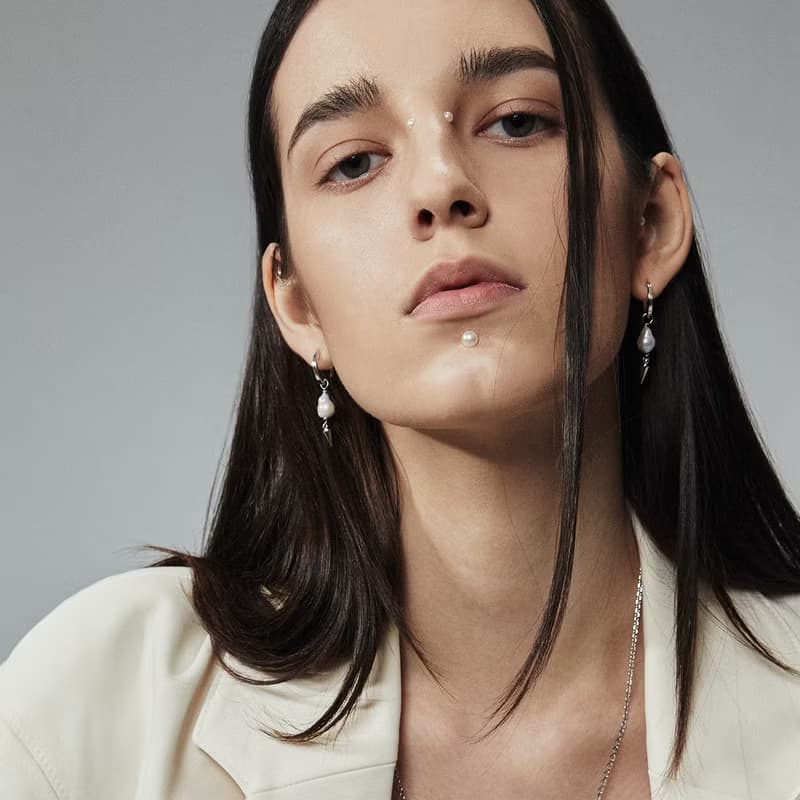 波賽頓鉚釘珍珠耳環  Poseidon hoop earrings with pearl drop