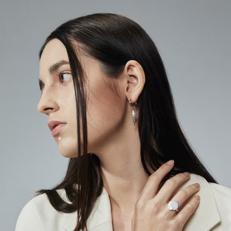 波賽頓鉚釘珍珠耳環  Poseidon hoop earrings with pearl drop