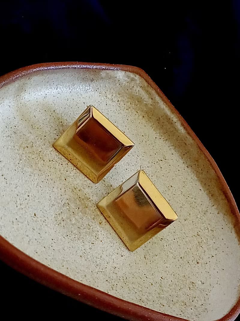 vintage jewelry  經典金色方形 夾式耳環