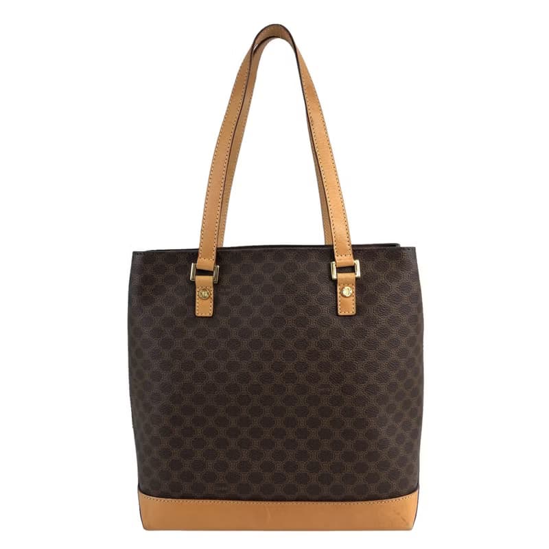 【 日本直送　名牌中古包 】CELINE セリーヌ マカダム ショルダーバッグ ブラウン PVC レザー トートバッグ vintage  オールド tpbd2h