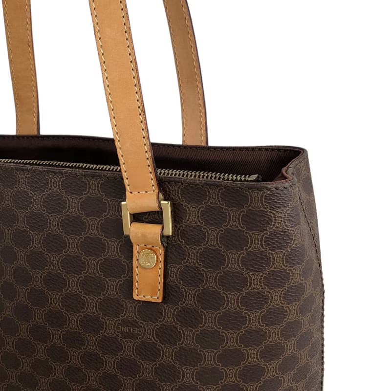【 日本直送　名牌中古包 】CELINE セリーヌ マカダム ショルダーバッグ ブラウン PVC レザー トートバッグ vintage  オールド tpbd2h