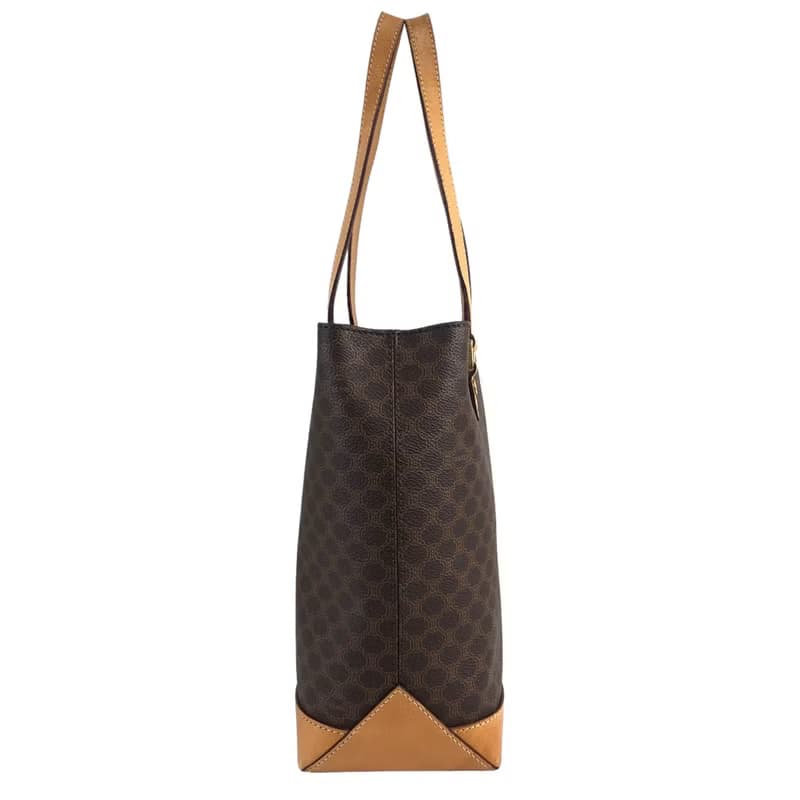 【 日本直送　名牌中古包 】CELINE セリーヌ マカダム ショルダーバッグ ブラウン PVC レザー トートバッグ vintage  オールド tpbd2h
