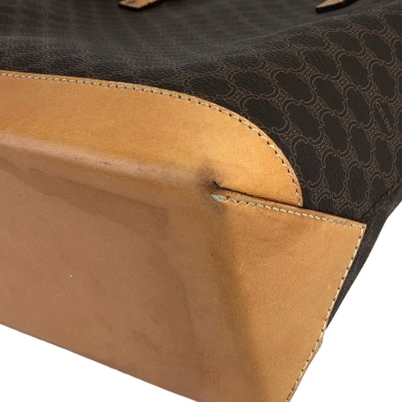 【 日本直送　名牌中古包 】CELINE セリーヌ マカダム ショルダーバッグ ブラウン PVC レザー トートバッグ vintage  オールド tpbd2h