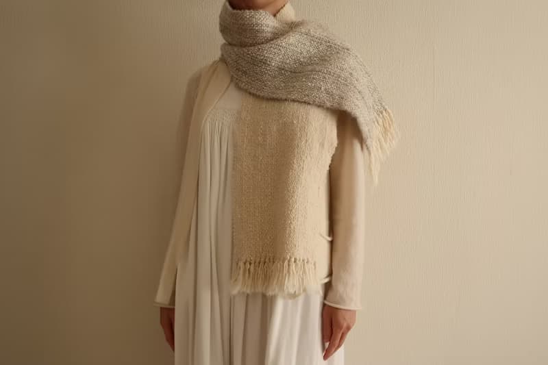 手織りマフラー　wool　gray×white　gift　情人節　生日禮物　春節　Shawl (S) 49