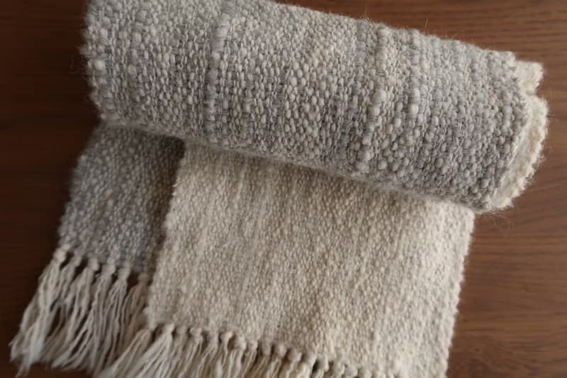 手織りマフラー　wool　gray×white　gift　情人節　生日禮物　春節　Shawl (S) 49
