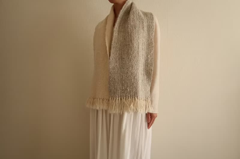 手織りマフラー　wool　gray×white　gift　情人節　生日禮物　春節　Shawl (S) 49