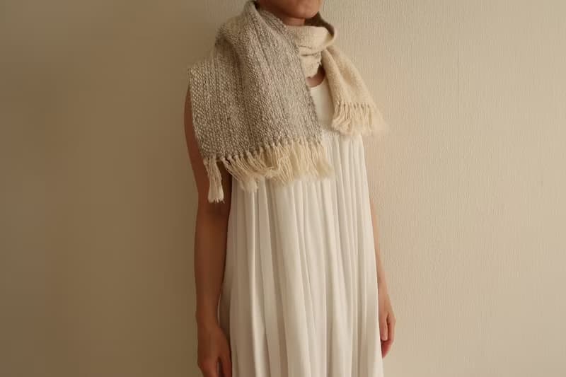 手織りマフラー　wool　gray×white　gift　情人節　生日禮物　春節　Shawl (S) 49