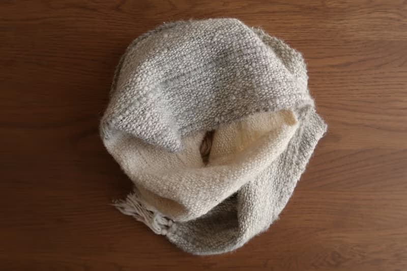 手織りマフラー　wool　gray×white　gift　情人節　生日禮物　春節　Shawl (S) 49