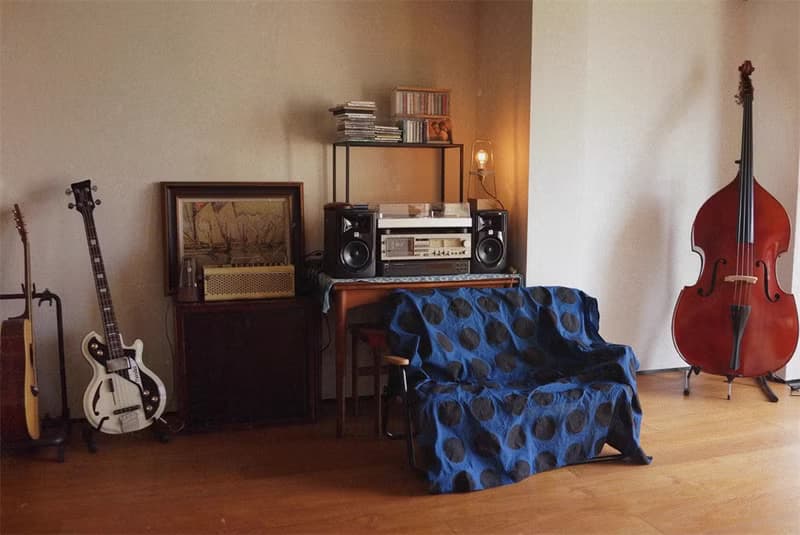 藏青色 蓋布披肩圍巾 環保植物藍染 進口波點提花鹽縮純棉泡泡棉