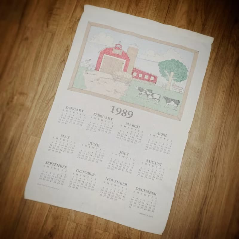 1989 美國早期布面月曆 cow