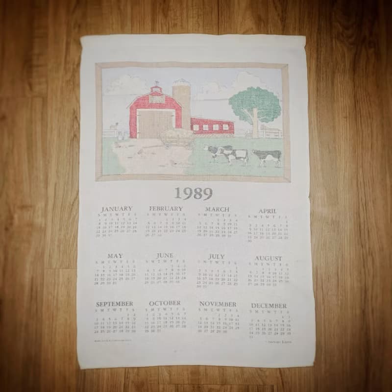 1989 美國早期布面月曆 cow