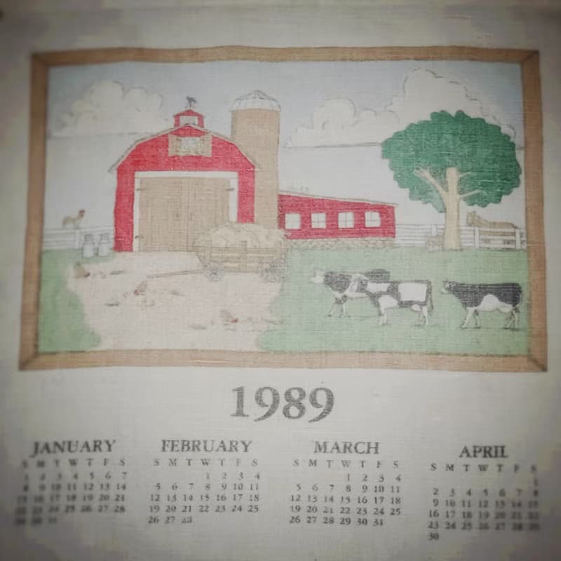 1989 美國早期布面月曆 cow
