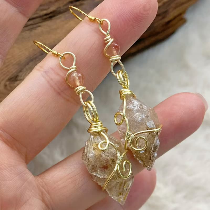 【黃泥骸骨水晶】手作原石耳環 / 天然水晶耳飾