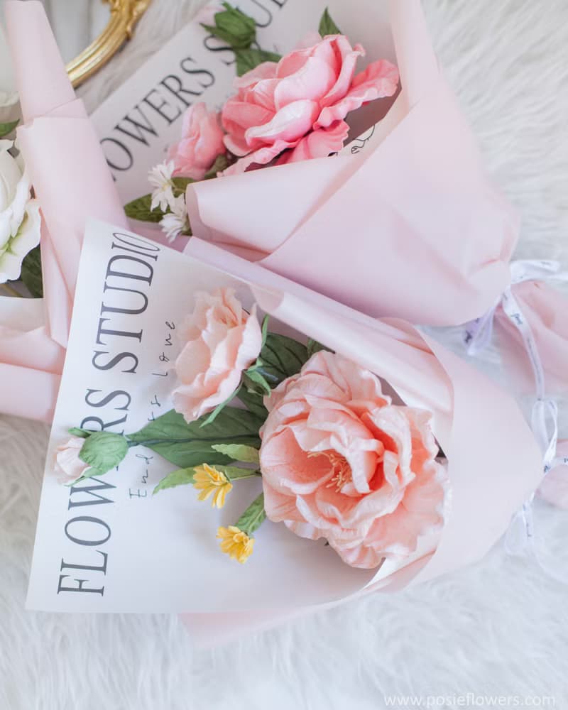 Paper Single Coral Caroline Rose  mini Bouquet | Aroma Handmade Gift