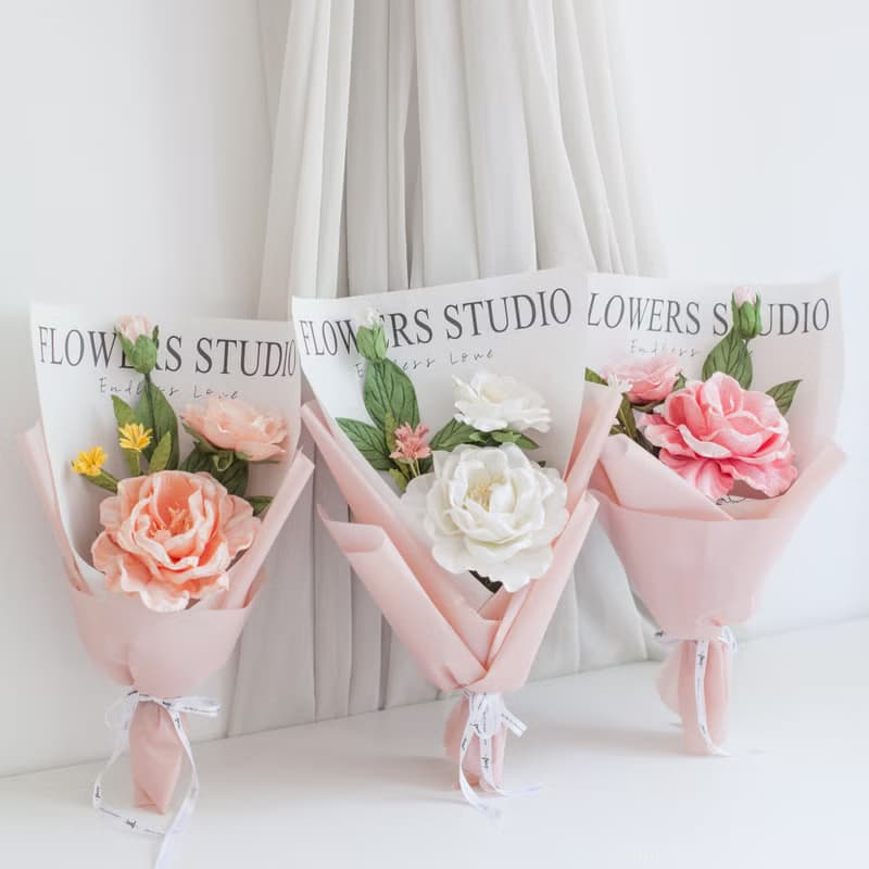 Paper Single Coral Caroline Rose  mini Bouquet | Aroma Handmade Gift