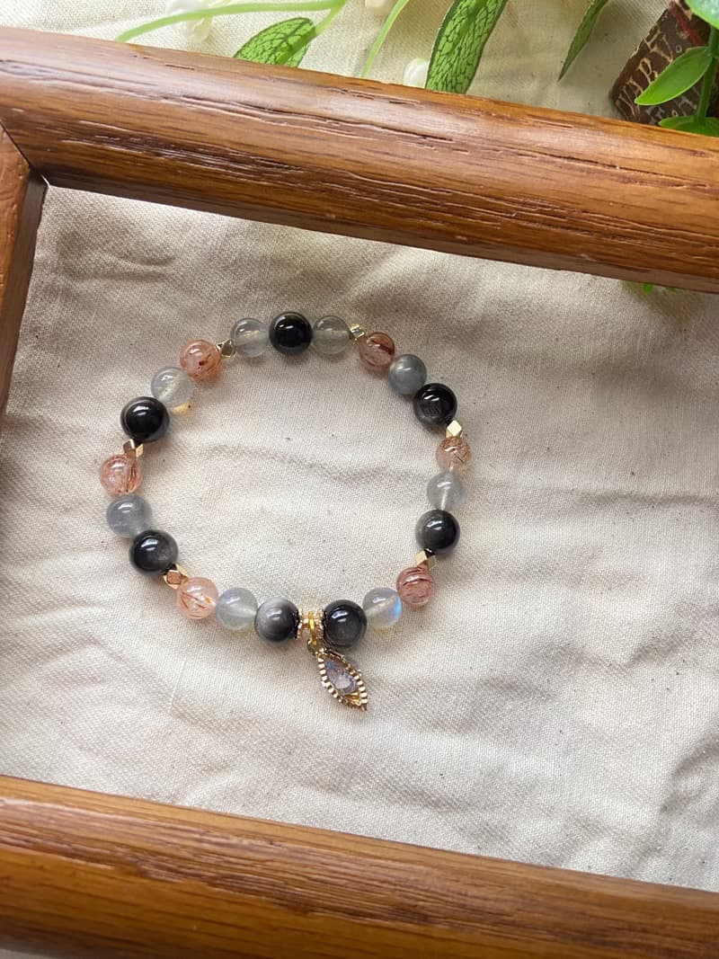 銀曜石/黑金超七/拉長石 水晶手鍊