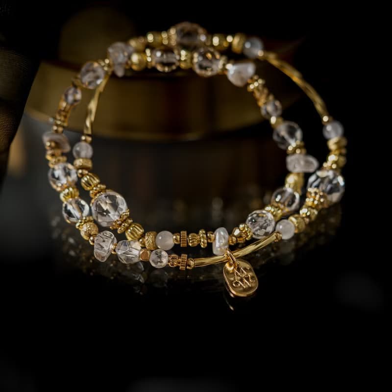 冬夜密語 I 白水晶珍珠白月光雙圈手鍊 C1678