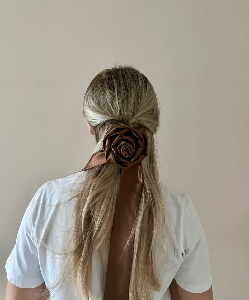 Long Silk Skinny Scarf, Hair Scarf for Ponytail, Silk Hair Scarf for Women