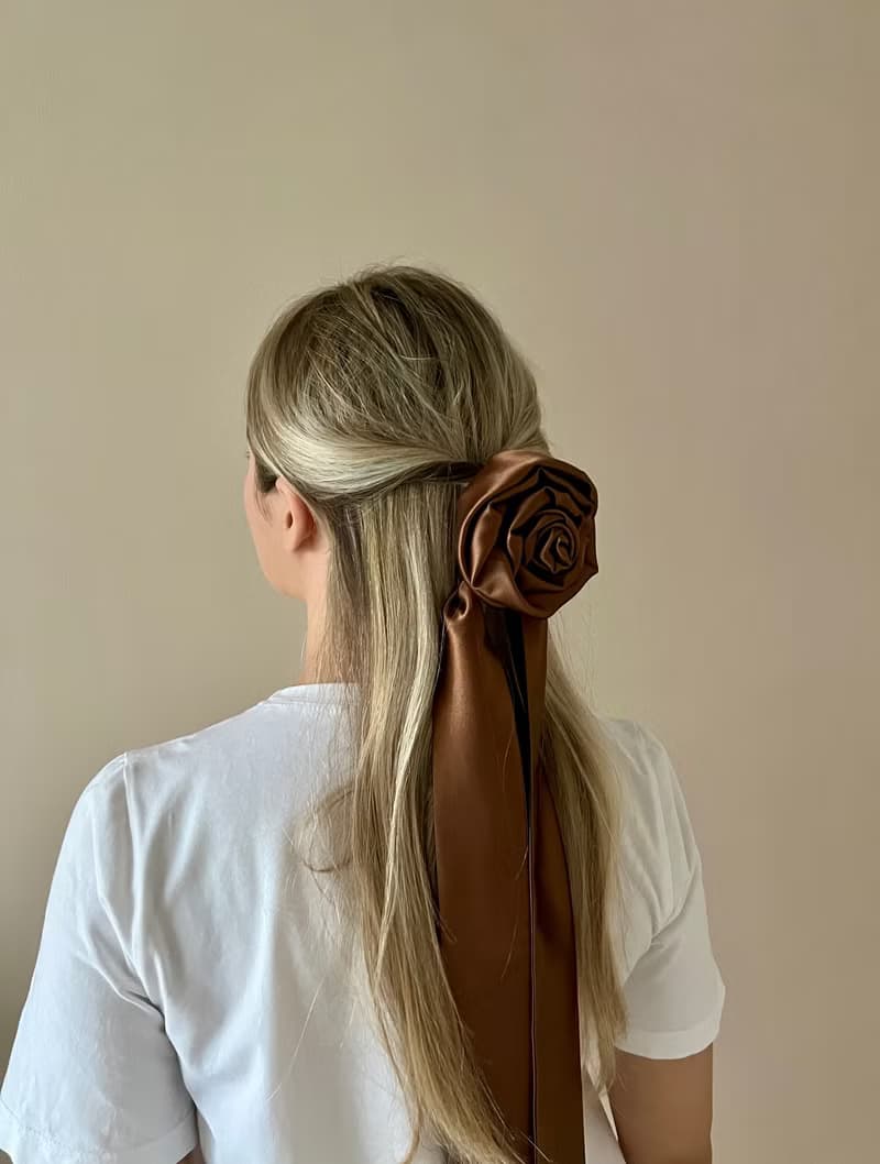 Long Silk Skinny Scarf, Hair Scarf for Ponytail, Silk Hair Scarf for Women