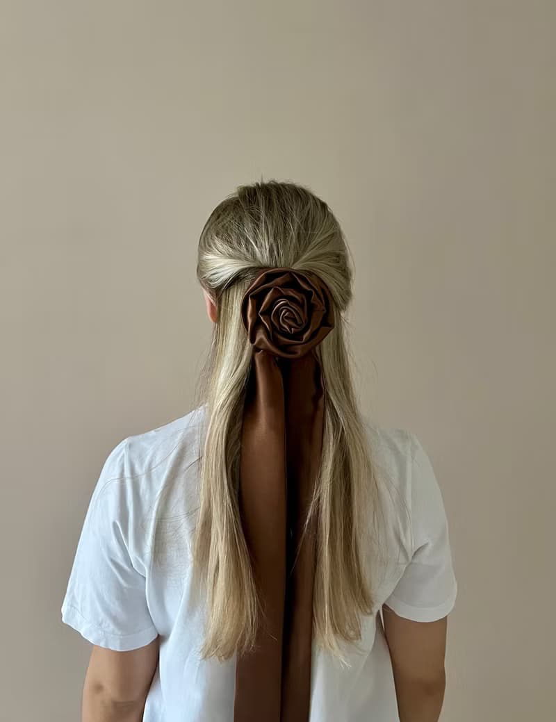 Long Silk Skinny Scarf, Hair Scarf for Ponytail, Silk Hair Scarf for Women