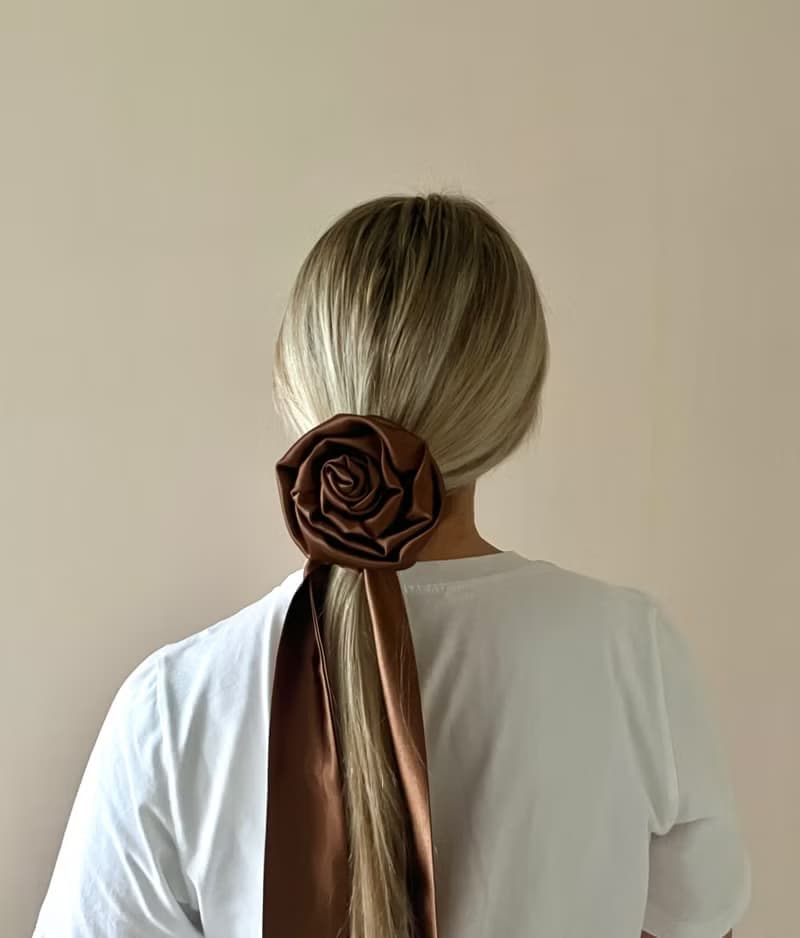 Long Silk Skinny Scarf, Hair Scarf for Ponytail, Silk Hair Scarf for Women