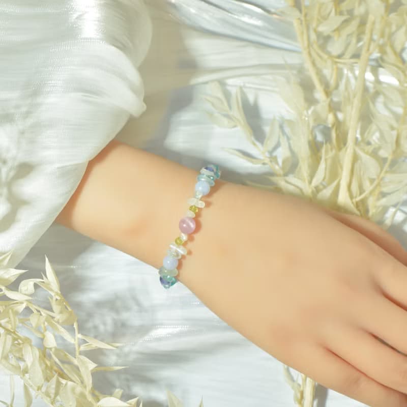 莫內的花園 - 紫鋰輝 藍紋瑪瑙 丹泉石 月光石 天然石手鍊