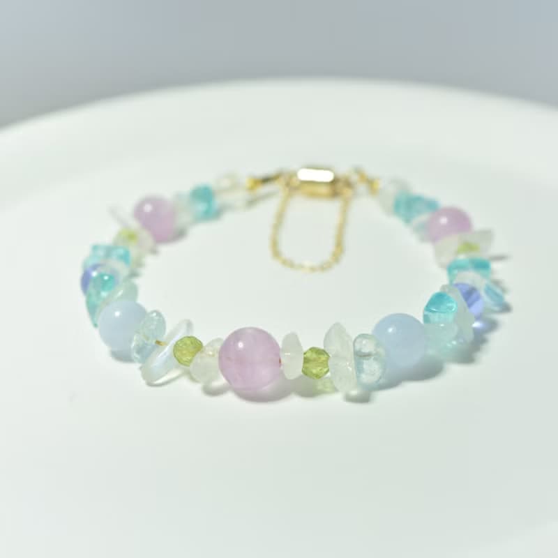 莫內的花園 - 紫鋰輝 藍紋瑪瑙 丹泉石 月光石 天然石手鍊