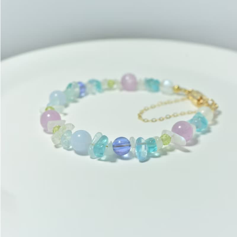 莫內的花園 - 紫鋰輝 藍紋瑪瑙 丹泉石 月光石 天然石手鍊