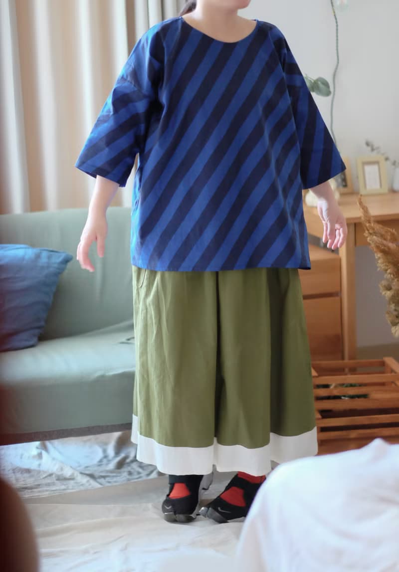 深藍斜紋 四方衣