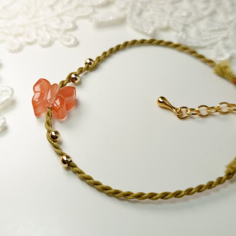 手鍊 紅瑪瑙 蝴蝶 包金 注金 蠟線 編織 手工 手作 手繩