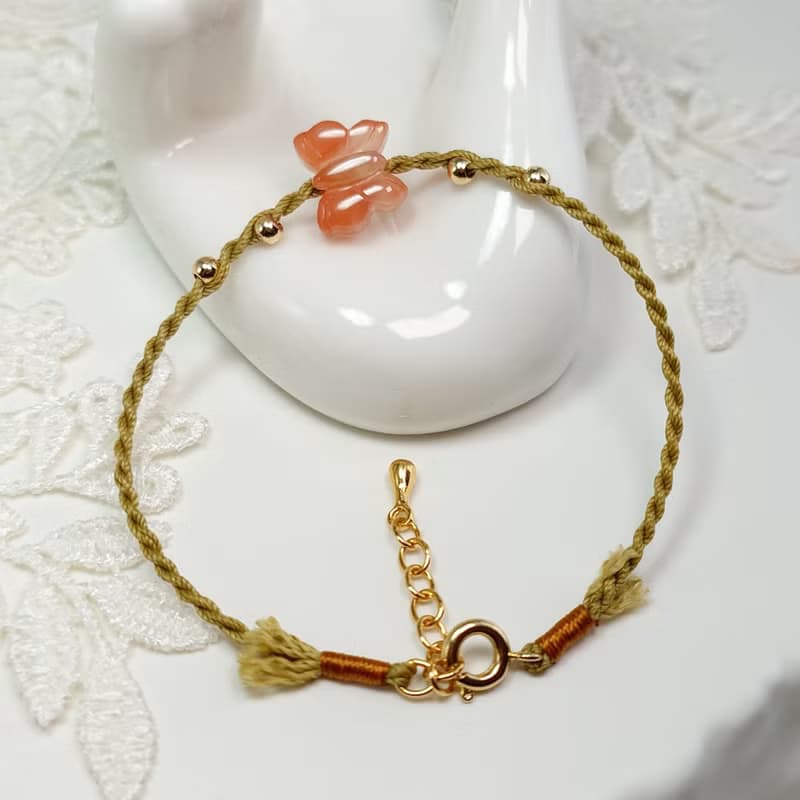 手鍊 紅瑪瑙 蝴蝶 包金 注金 蠟線 編織 手工 手作 手繩