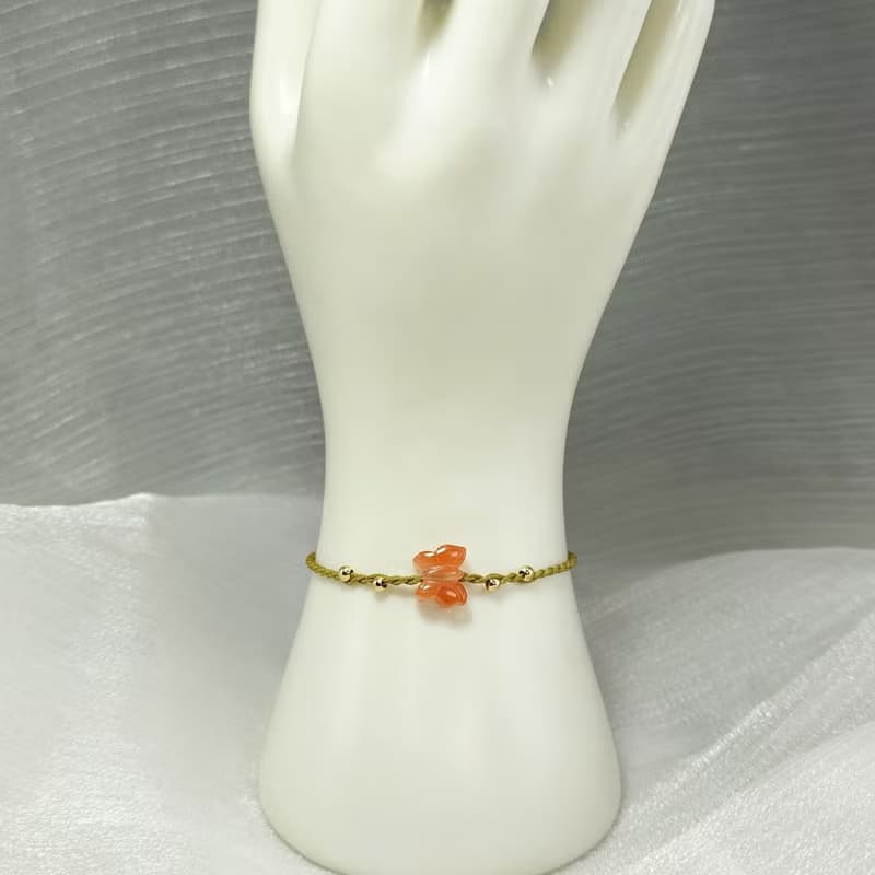 手鍊 紅瑪瑙 蝴蝶 包金 注金 蠟線 編織 手工 手作 手繩