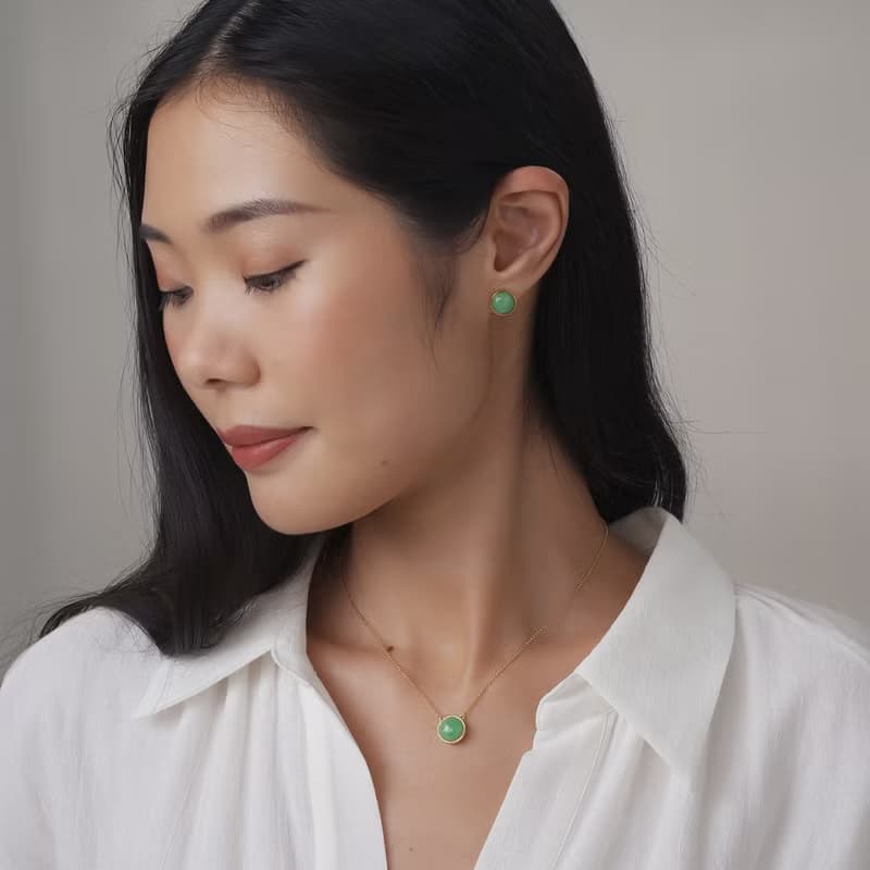 蘋果綠翡翠耳環 - 天然翡翠 - 保證A玉