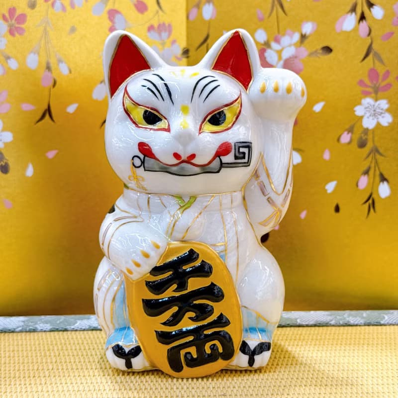 【狐結千福】日本清水燒招財貓 | 白狐鳥居圖