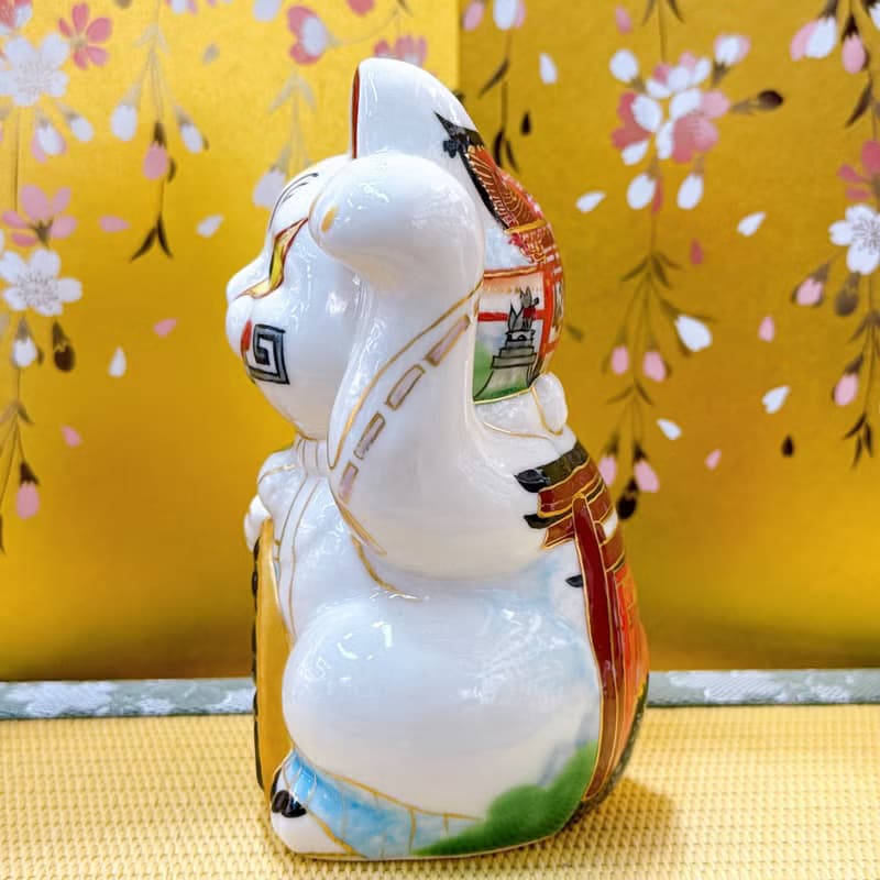 【狐結千福】日本清水燒招財貓 | 白狐鳥居圖