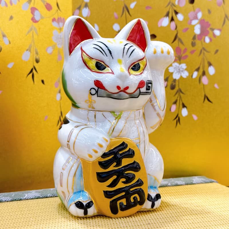 【狐結千福】日本清水燒招財貓 | 白狐鳥居圖