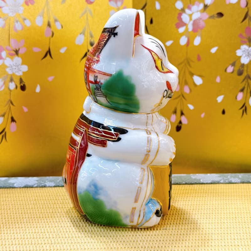 【狐結千福】日本清水燒招財貓 | 白狐鳥居圖