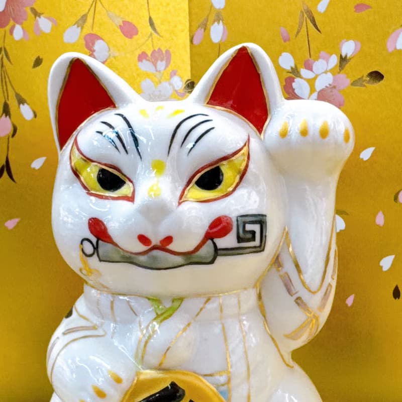 【狐結千福】日本清水燒招財貓 | 白狐鳥居圖