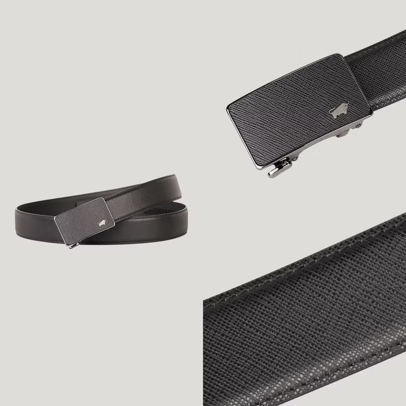 【免費升級送禮包裝】十字壓紋自動扣皮帶-黑/BF24B-WEG046-BK