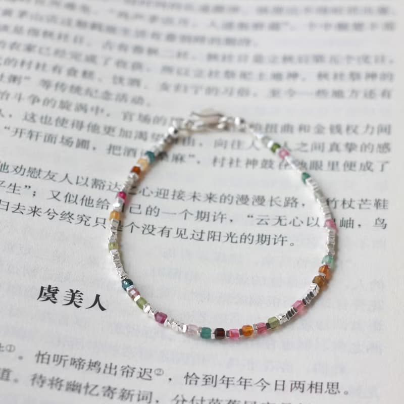天然彩虹碧璽 純銀手鏈