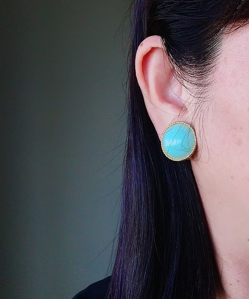 vintage jewelry  典雅仿玉石沁涼 夾式耳環