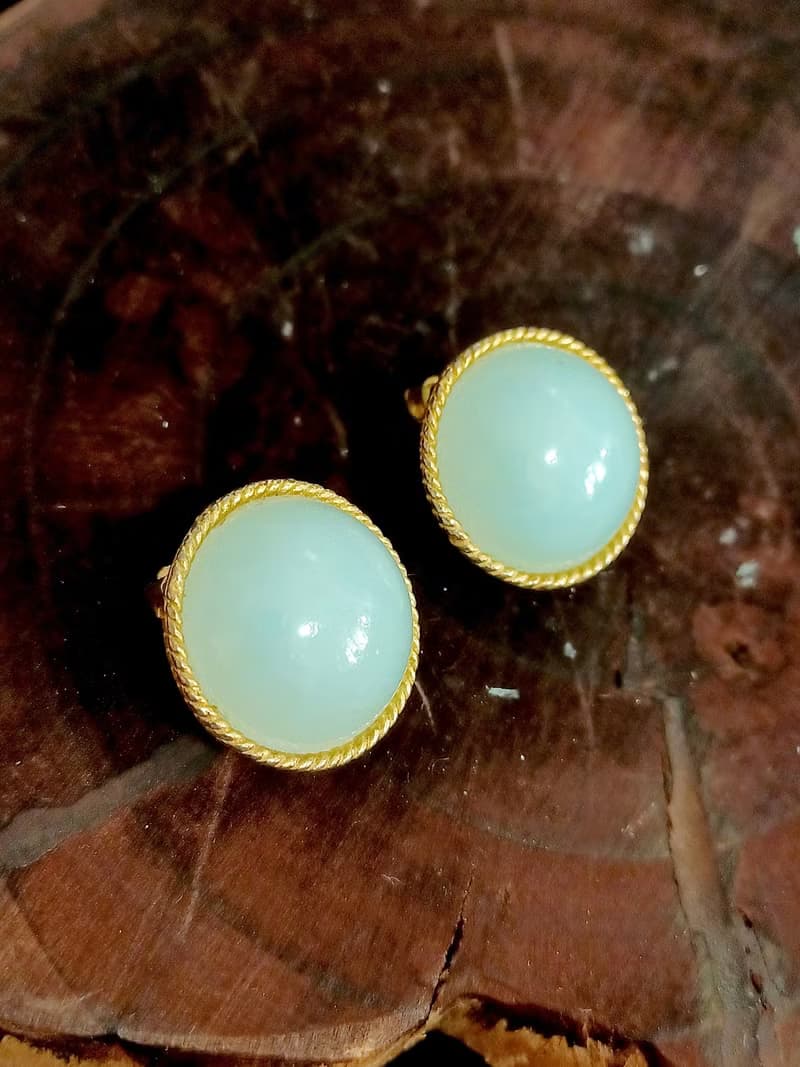 vintage jewelry  典雅仿玉石沁涼 夾式耳環