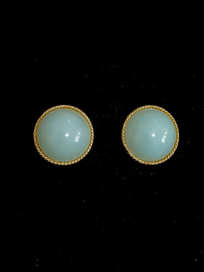 vintage jewelry  典雅仿玉石沁涼 夾式耳環