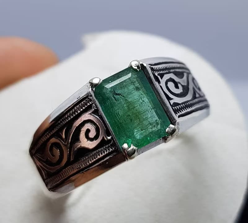 Natural Emerald Ring Unheated Untreated Green Emerald Ring Panjsher rich green